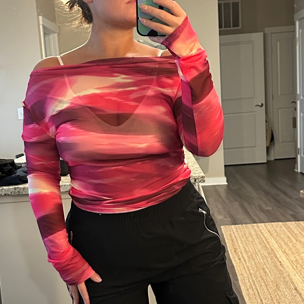 NWOT Sheer Pink Off-Shoulder Top